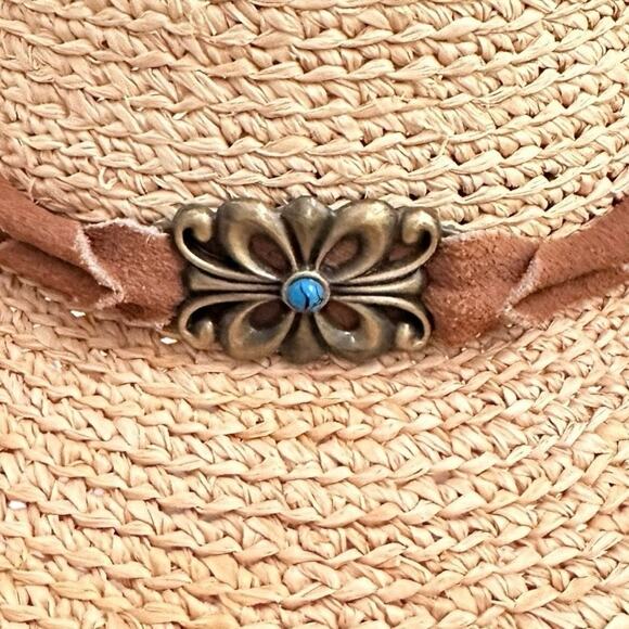 Scala Collezione Straw Sun Hat Brown Suede Band Boho Western Style One Size - Picture 8 of 8